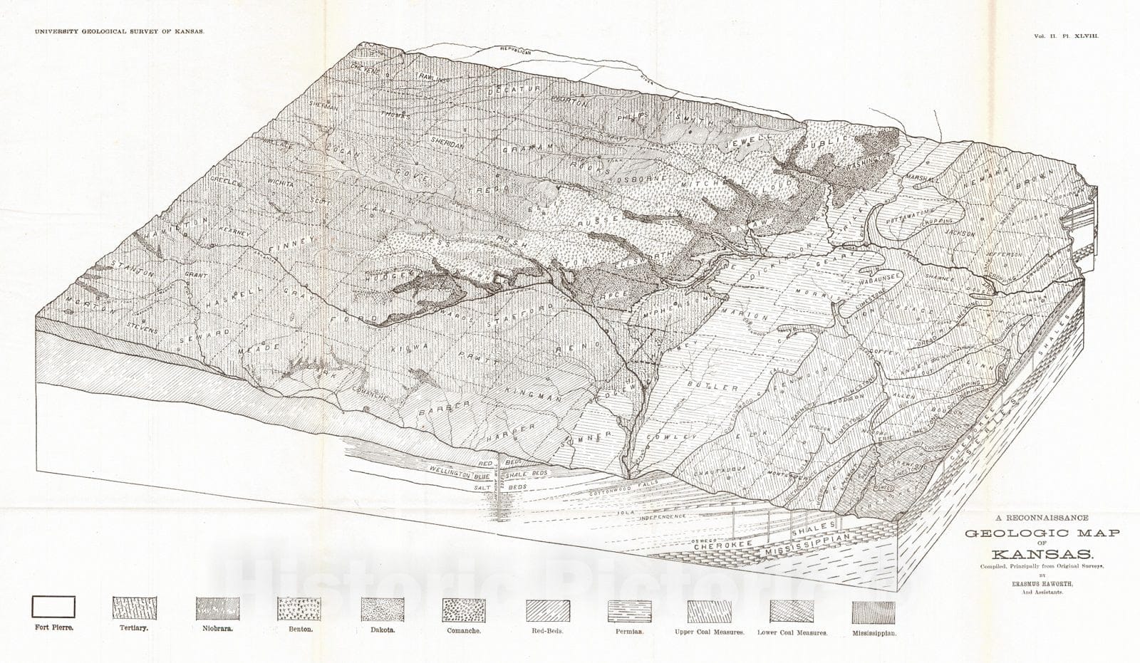 Kansas Geologic Map Historic Map : 1897 A Reconnaissance Geologic Map of Kansas : Vintage ...