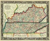 Historic Map : 1861 County Map of Kentucky and Tennessee : Vintage Wall Art