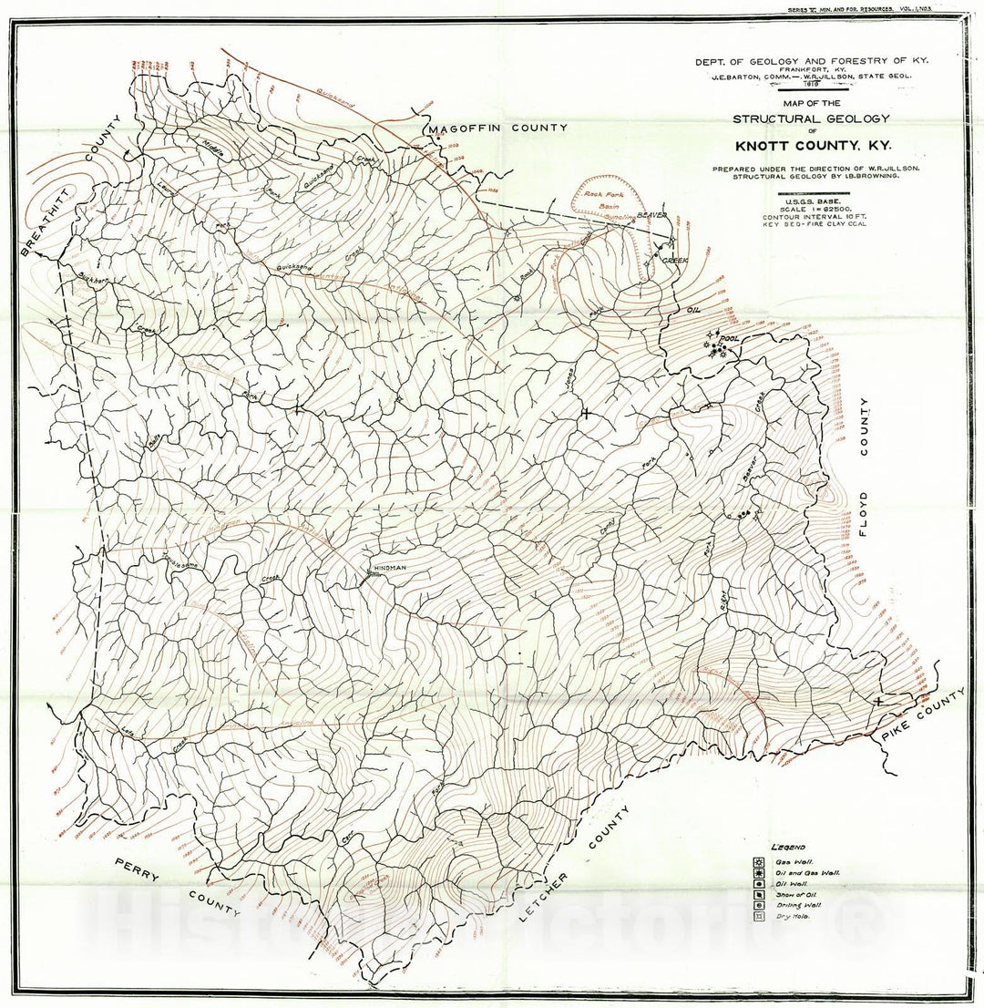 Historic Map : 1919 Map of the Structural Geology of Knott County, KY : Vintage Wall Art