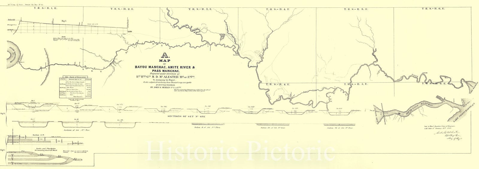 Historic Map : 1868 A Map of Bayou Manchac, Amite River and Pass Manchac : Vintage Wall Art