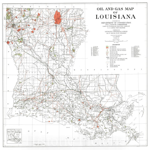 Historic Map : 1947 Oil and Gas Map of Louisiana : Vintage Wall Art