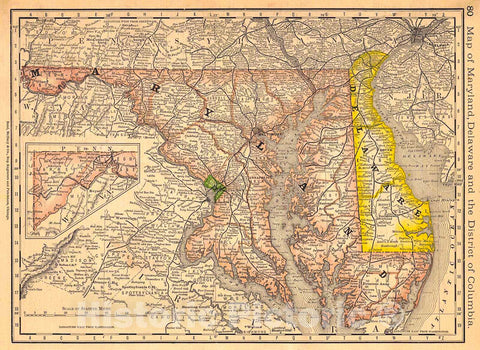 Historic Map : 1881 Map of Maryland, Delaware, and the District of Columbia : Vintage Wall Art