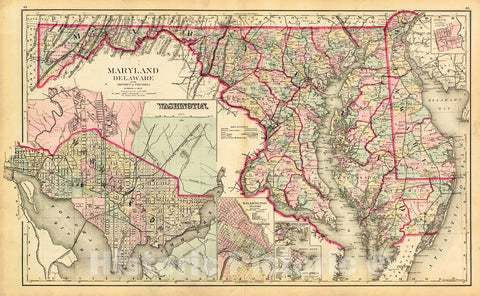 Historic Map : 1883 Maryland, Delaware and the District of Columbia : Vintage Wall Art