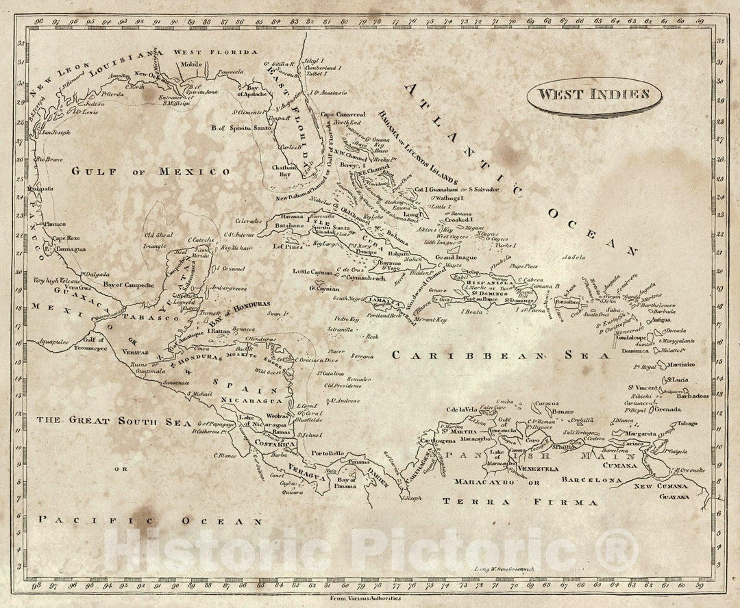 Historic Map : 1819 West Indies : Vintage Wall Art – Historic Pictoric