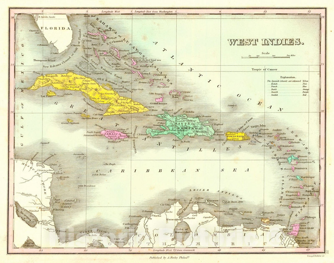 Historic Map : 1829 West Indies : Vintage Wall Art