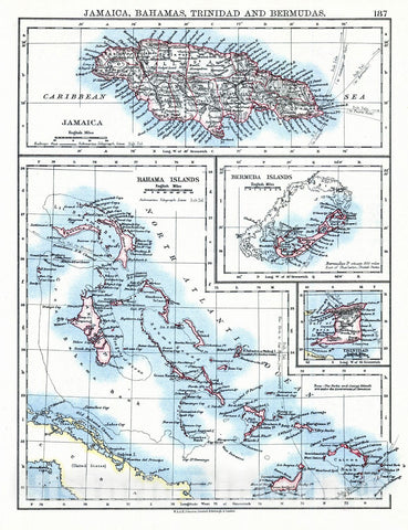 Historic Map : 1897 Jamaica, Bahamas, Trinidad and Bermudas : Vintage Wall Art