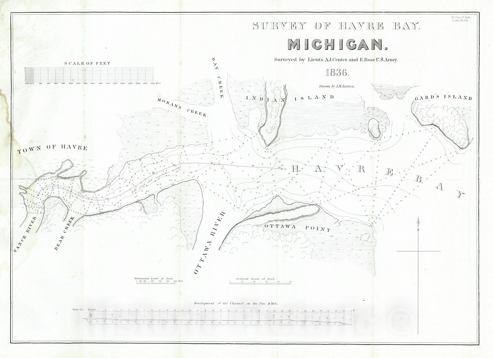 Historic Map : 1836 Survey of Havre Bay, Michigan : Vintage Wall Art
