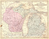 Historic Map : 1858 No. 15 Map of the States of Michigan & Wisconsin : Vintage Wall Art