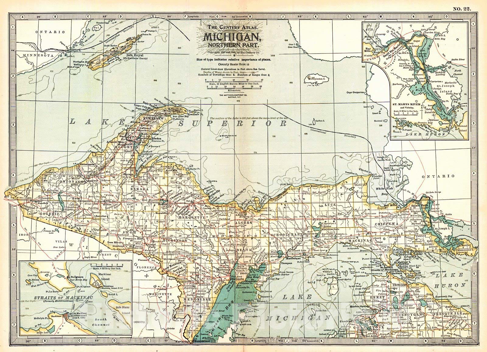 Historic Map : 1902 Michigan - Northern Part : Vintage Wall Art