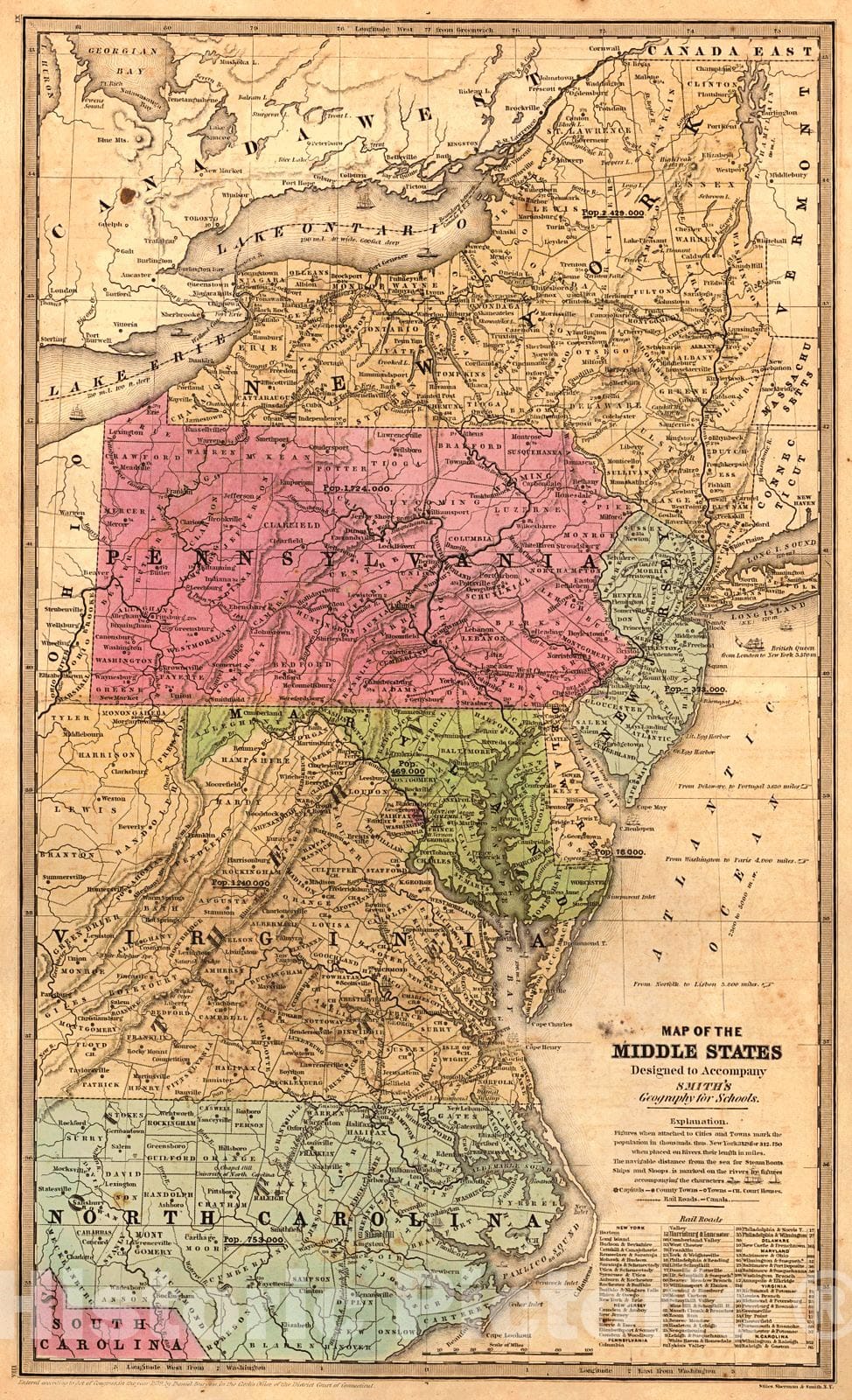 Middle States Historic Map : 1844 Map of the Middle States : Vintage Wall Art ...
