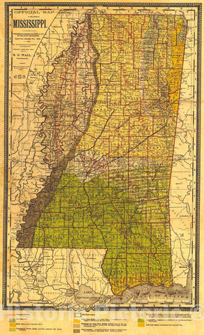 Historic Map : 1:1,152,000 Official Map of the State of Mississippi : Vintage Wall Art