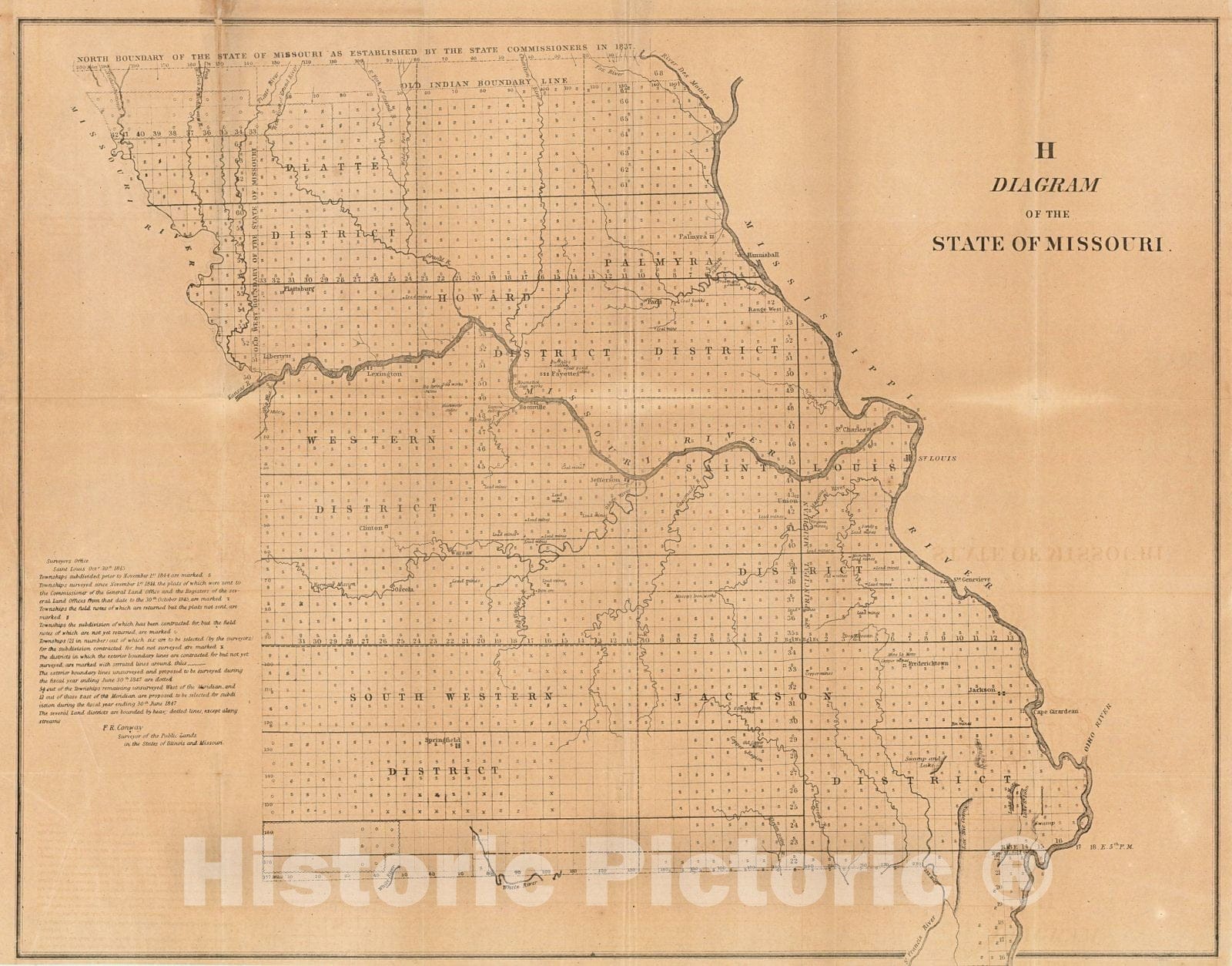 Historic Map : 1845 H Diagram of the State of Missouri : Vintage Wall Art