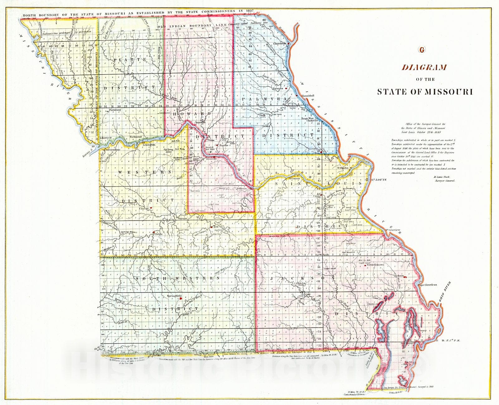 Historic Map : 1849 Diagram of the State of Missouri : Vintage Wall Art