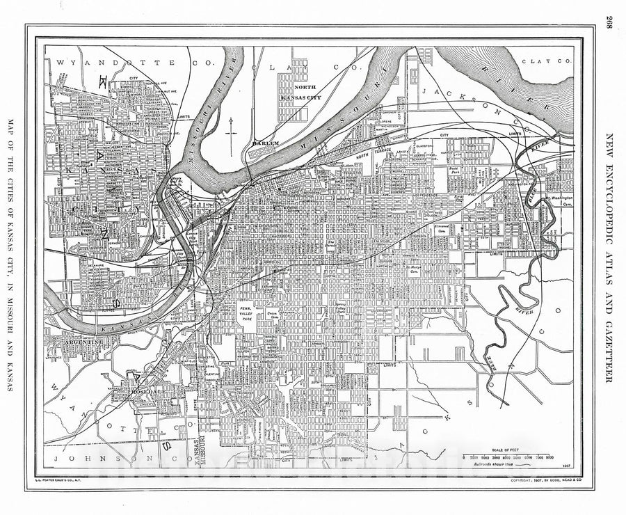 Kansas City, Missouri 1915 Detailed  Map Print - Early 20th Century American Cityscapes