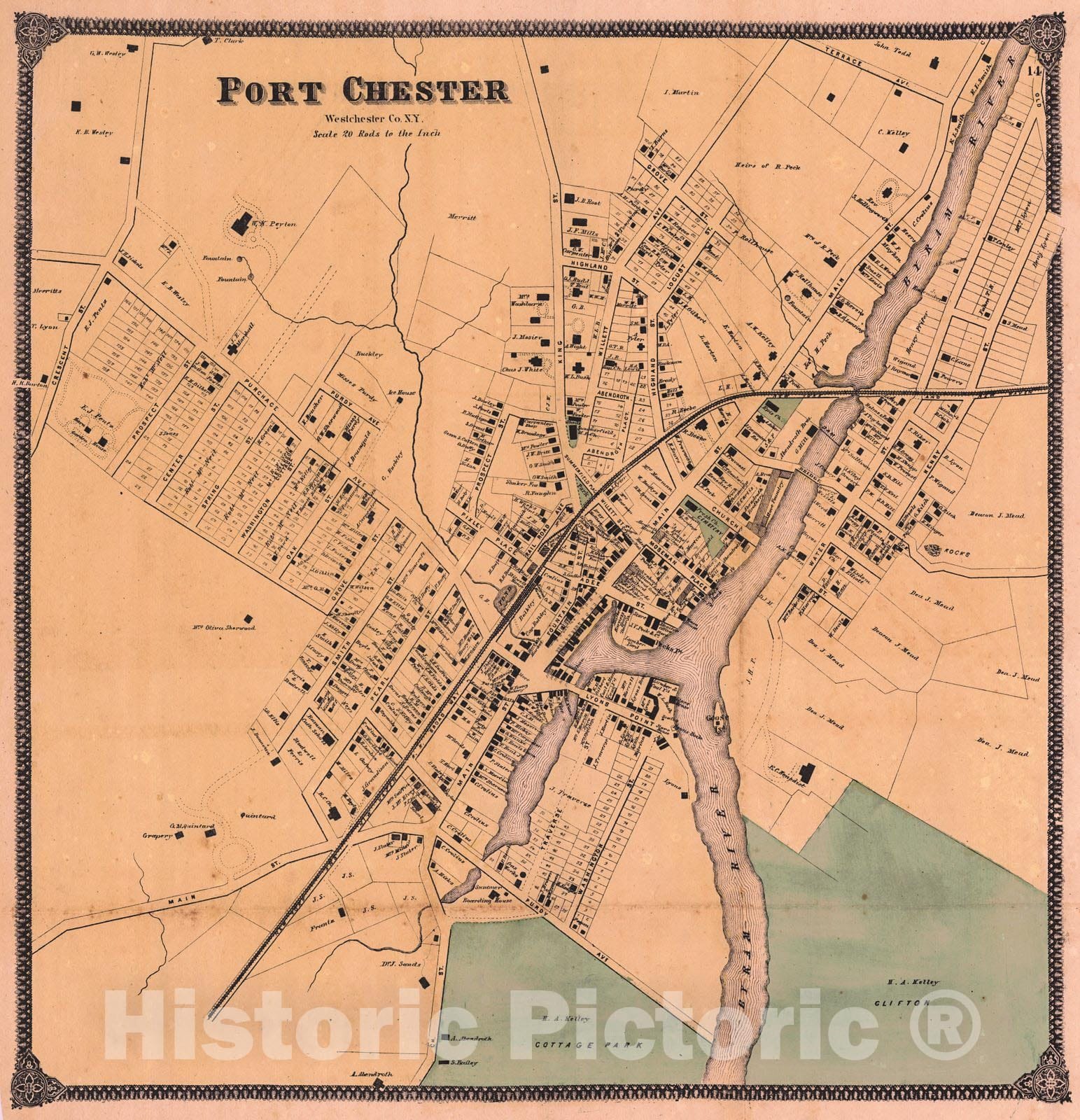 Historic Map : 1867 The Town of Port Chester, Westchester County, New York : Vintage Wall Art