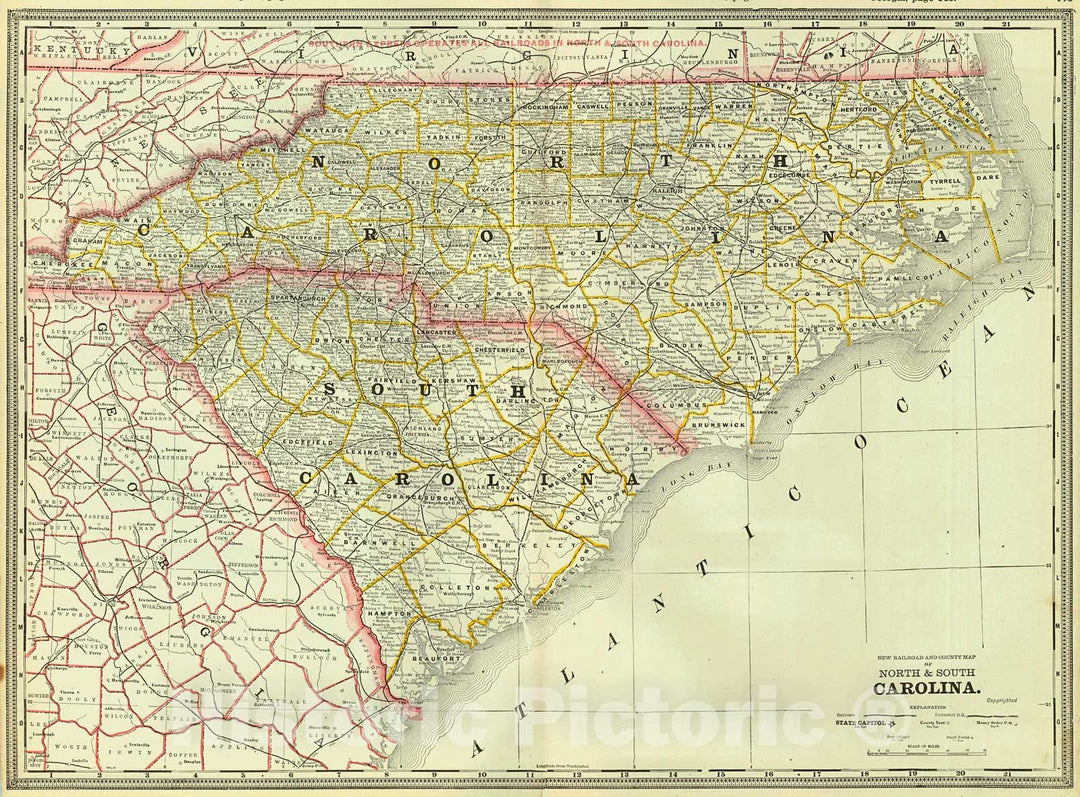 Historic Map : 1888 North and South Carolina : Vintage Wall Art ...