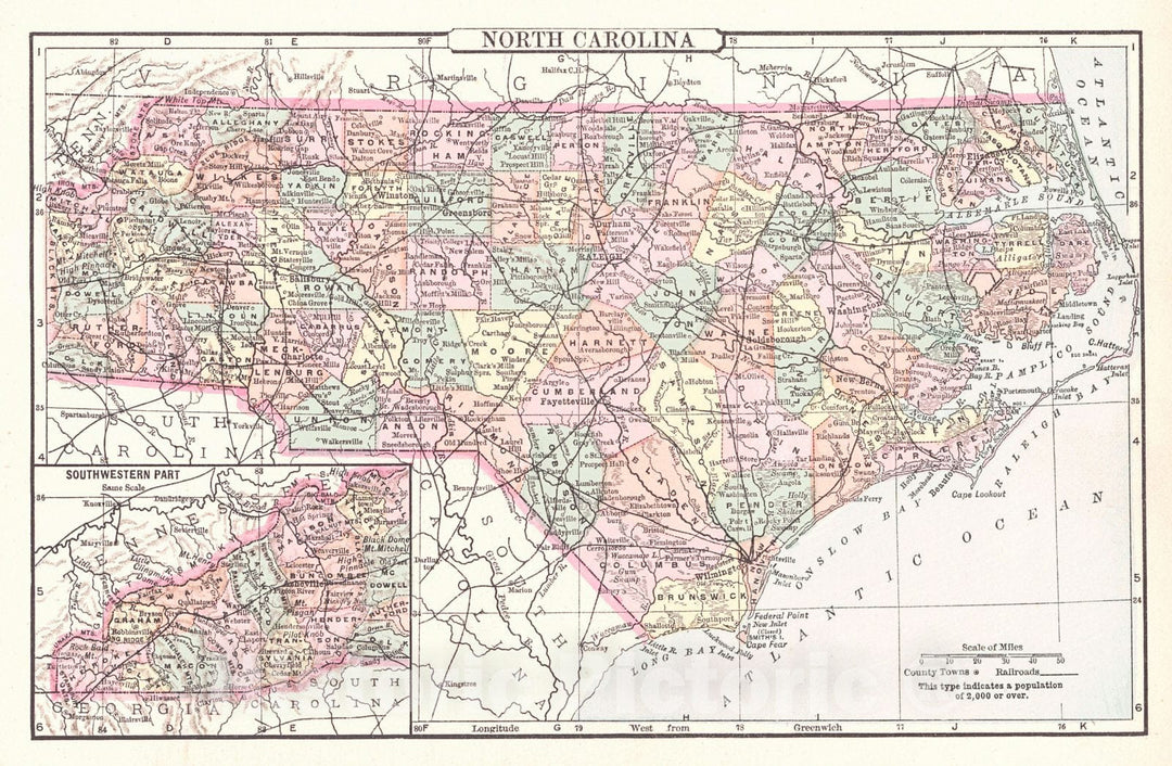Historic Map : 1896 North Carolina : Vintage Wall Art – Historic Pictoric