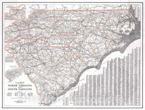 Historic Map : 1913 A Survey of the States of North Carolina and South Carolina : Vintage Wall Art