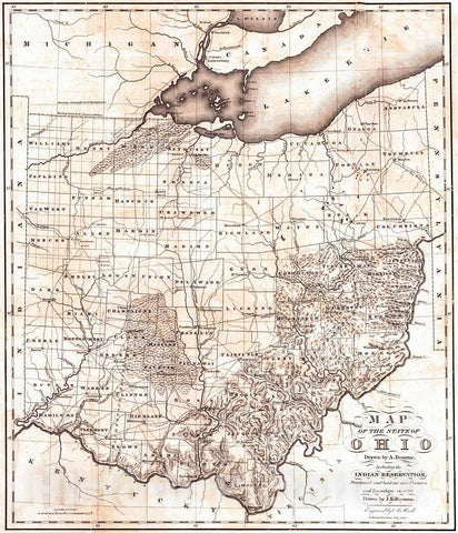 Historic Map : 1820 Map of the State of Ohio : Vintage Wall Art