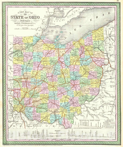 Historic Map : 1851 Map of the State of Ohio : Vintage Wall Art