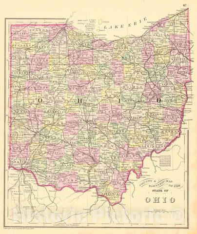 Historic Map : 1884 County & Township Map of the State of Ohio : Vintage Wall Art