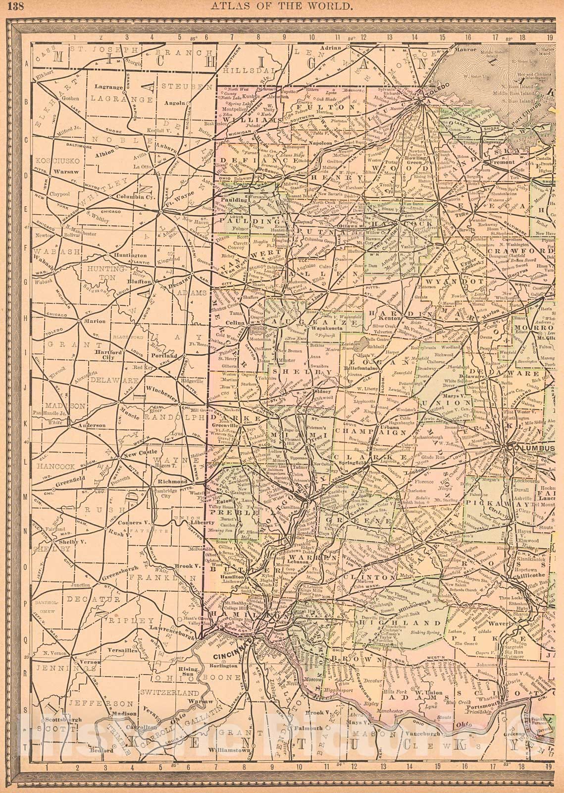 Historic Map : 1888 Map of Ohio : Vintage Wall Art