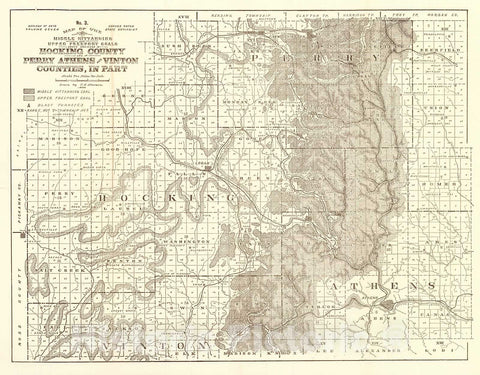 Historic Map : 1892 Map of the Middle Kittanning and Upper Freeport Coals above drainage in Hocking County and in Perry, Athens and Vinton Counties in part : Vintage Wall Art