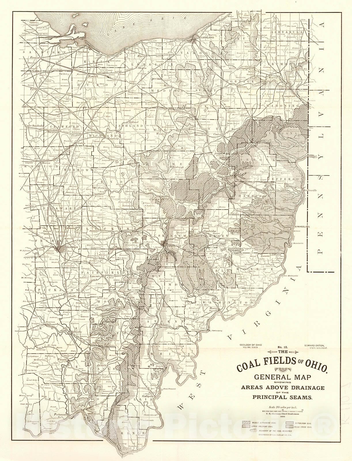 Ohio Mine Map Historic Map : 1892 The Coal Fields of Ohio, General Map Showing Areas ...