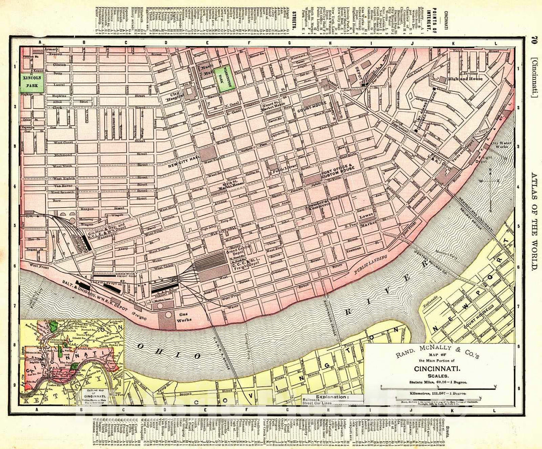 Historic Map : 1898 Map of the Main Portion of Cincinnati : Vintage Wall Art