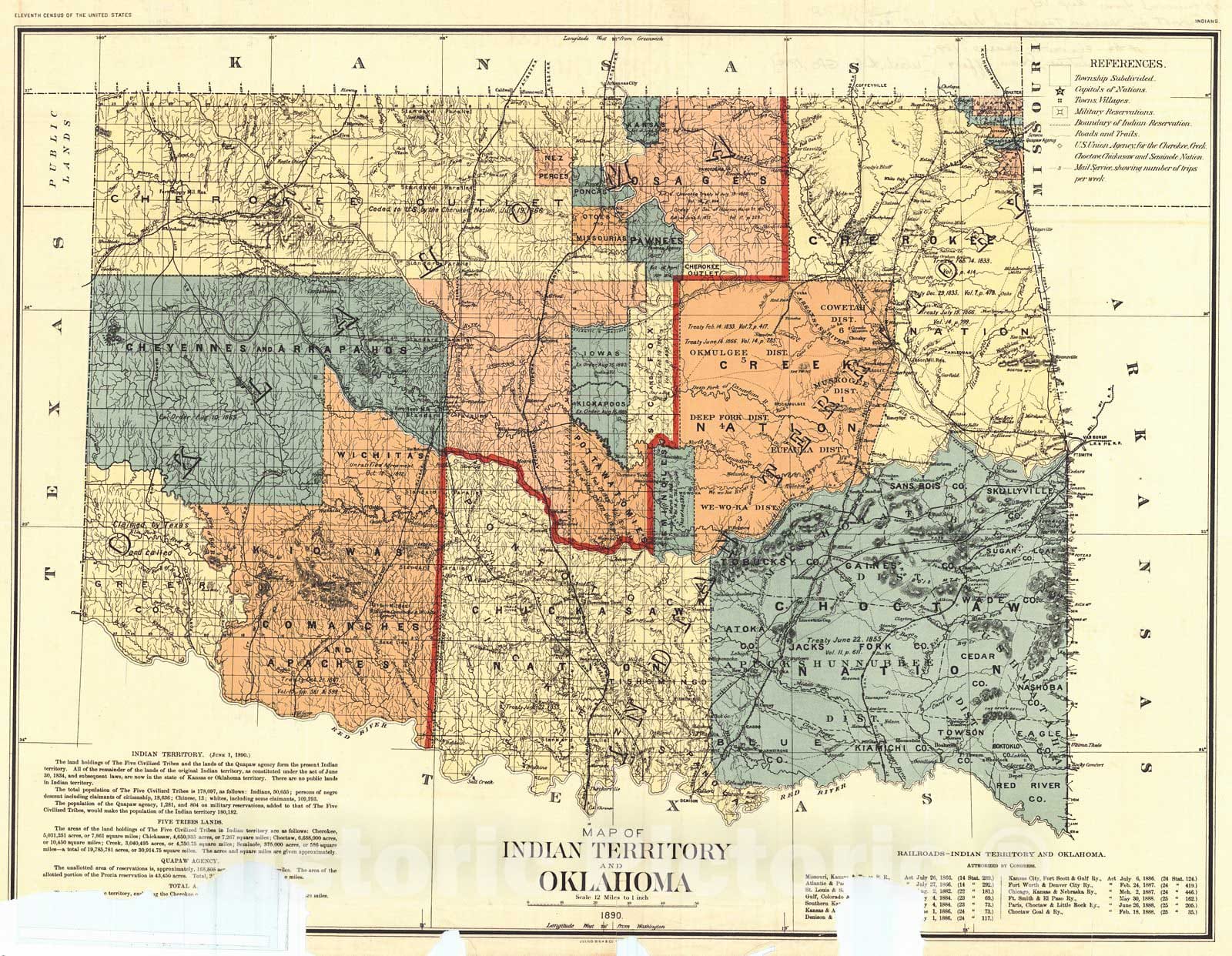 Historic Map : 1894 Map of Indian Territory and Oklahoma : Vintage Wal ...