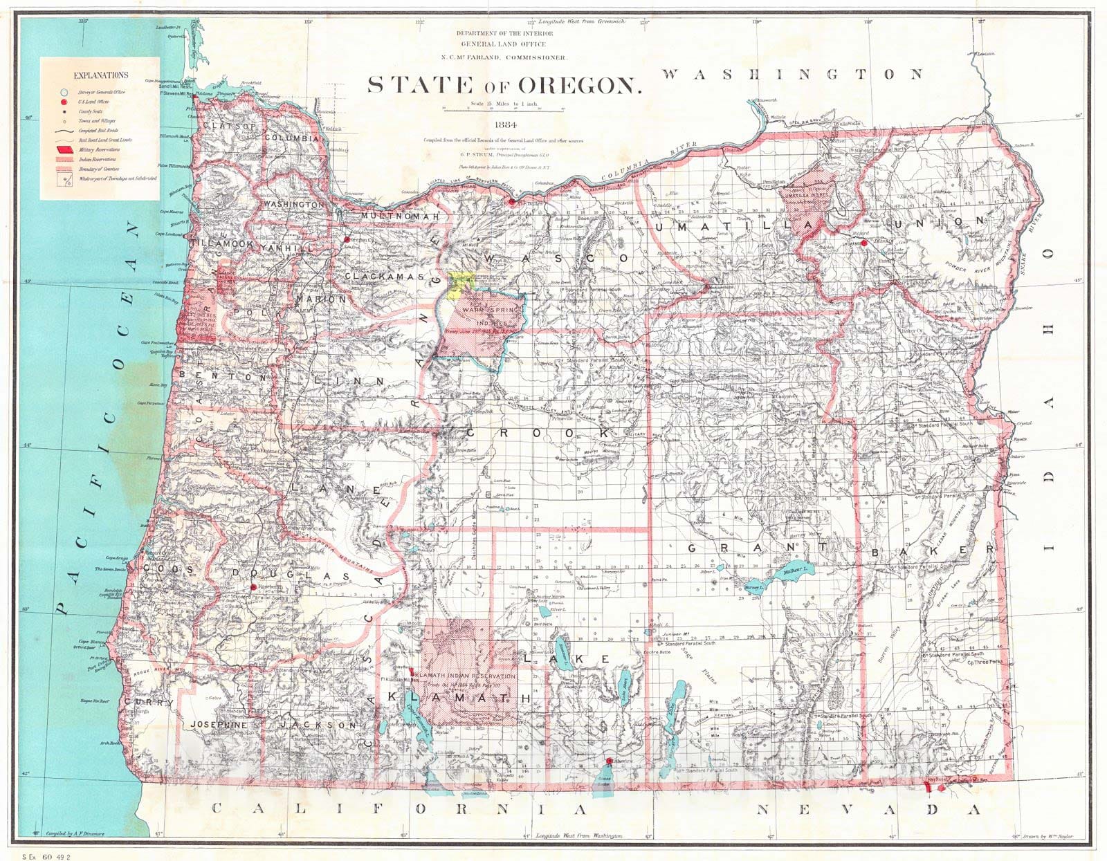 Historic Map : 1884 State of Oregon : Vintage Wall Art