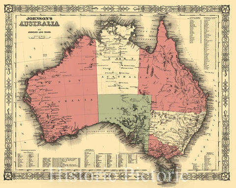 Historic Map : 1864 Johnson's Australia : Vintage Wall Art