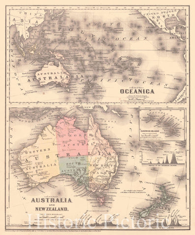 Historic Map : 1865 Oceanica [and] Australia and New Zealand  : Vintage Wall Art