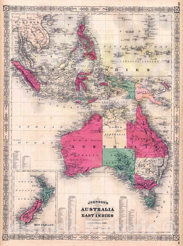 Historic Map : 1867 Johnson's Australia and East Indies : Vintage Wall Art