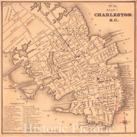 Historic Map : 1849 Plan of Charleston, S.C. : Vintage Wall Art