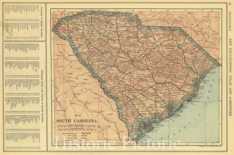 Historic Map : 1909 South Carolina : Vintage Wall Art