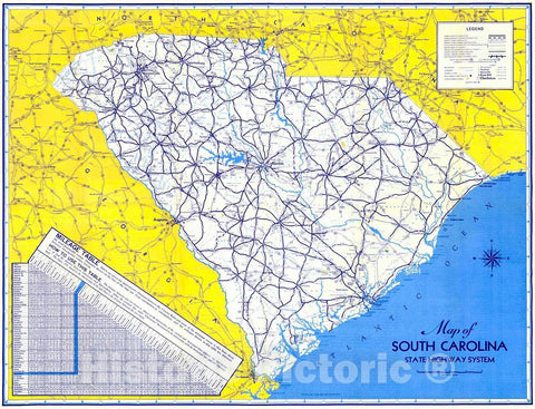 Historic Map : 1939 Map of South Carolina State Highway System : Vintage Wall Art