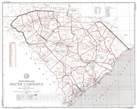 Historic Map : 1970 State Postal Map, South Carolina : Vintage Wall Art
