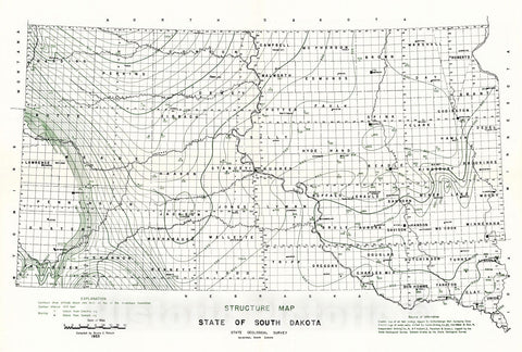 Historic Map : 1953 Structure Map, State of South Dakota  : Vintage Wall Art