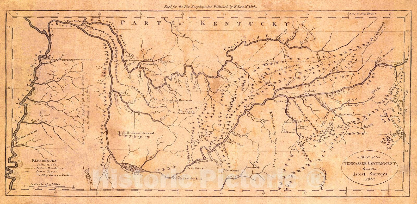 Historic Map : 1810 A Map of Tennessee Government from the Latest Surveys, 1810 : Vintage Wall Art
