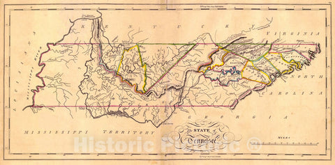 Historic Map : 1818 The State of Tennessee : Vintage Wall Art
