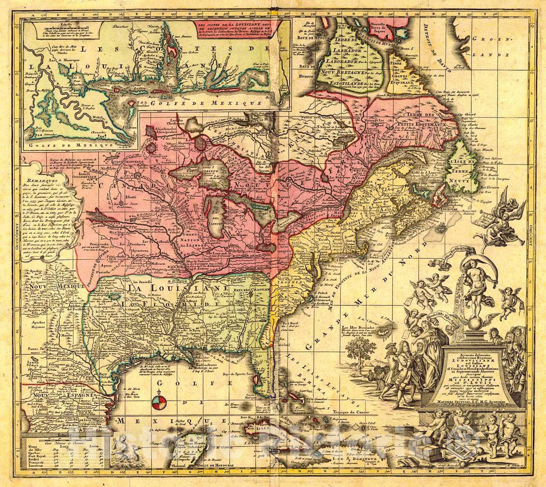 Historic Map : 1734 [A Map of America, perhaps removed from Atlas Novus by Mathew Sutter, 1734] : Vintage Wall Art