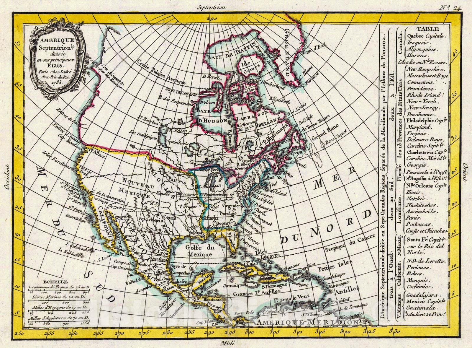 Historic Map : 1783 Amerique Septentrion : Vintage Wall Art