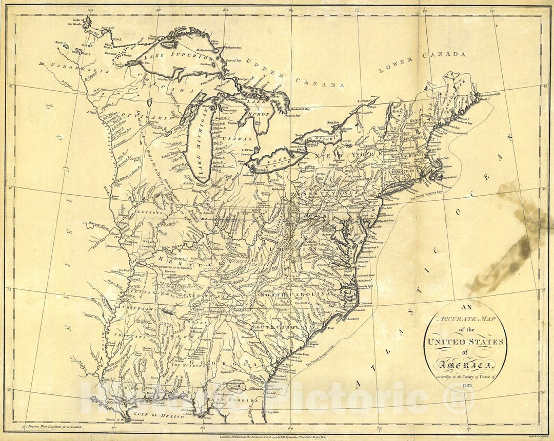 Historic Map : 1794 An Accurate Map of the United States of America : Vintage Wall Art