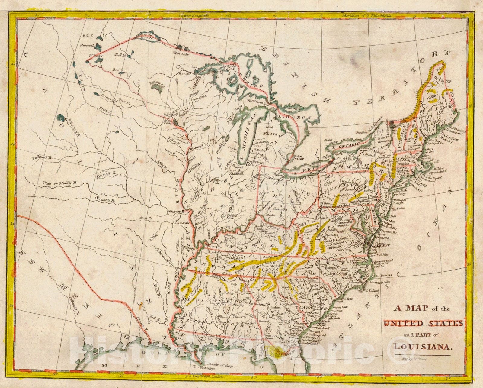 Historic Map : 1812 A Map of the United States and Part of Louisiana : Vintage Wall Art