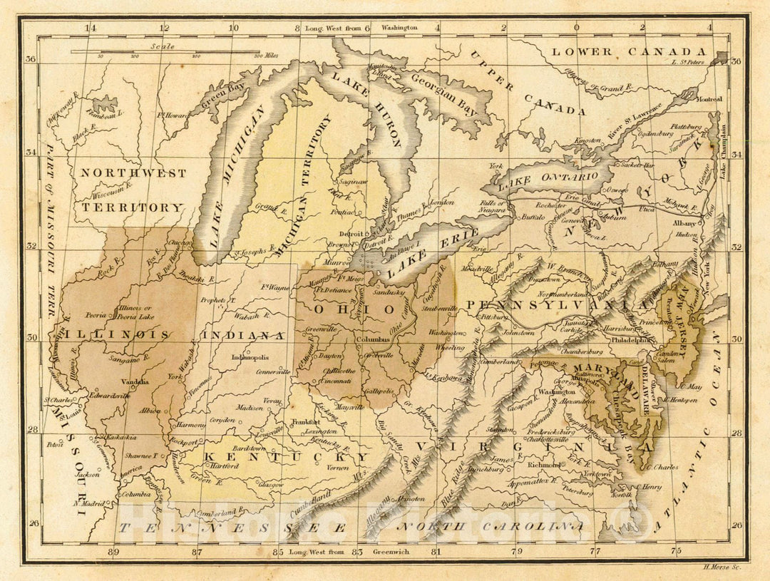 Historic Map : 1825 (East Central United States) : Vintage Wall Art