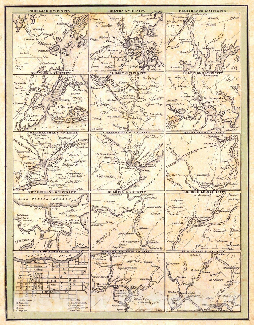 Historic Map : 1835 [Maps of the Principal Cities of the United States] : Vintage Wall Art