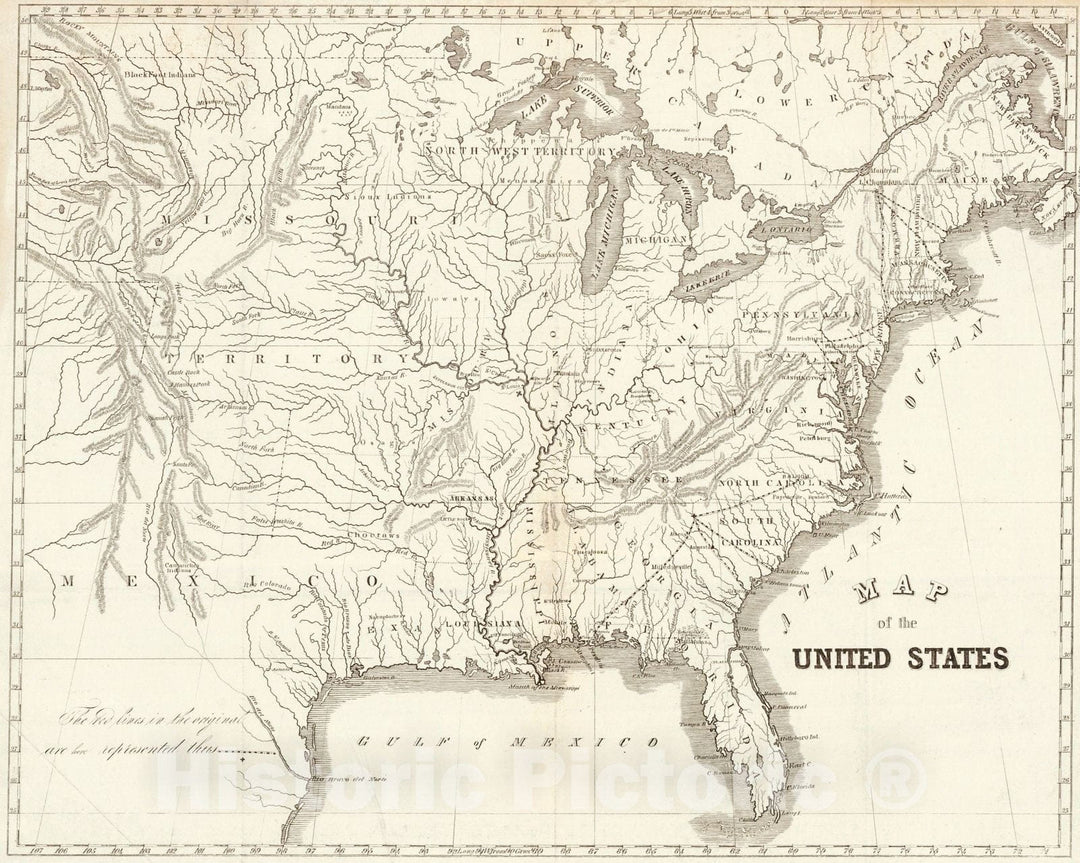 Historic Map : 1835 Map of the United States : Vintage Wall Art