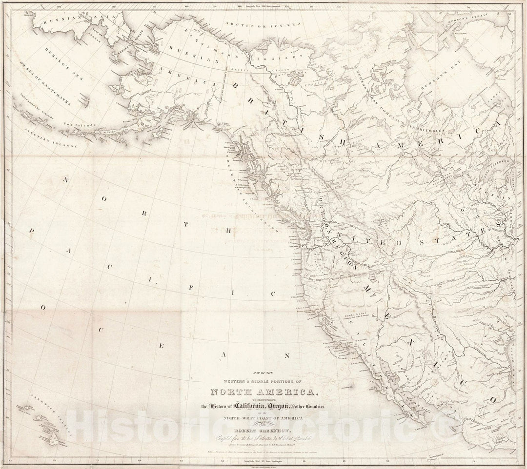 Historic Map : 1840 Map of the Western and Middle North America to Illustrate the History of California, Oregon and Other Countries on the North-West Coast of America : Vintage Wall Art