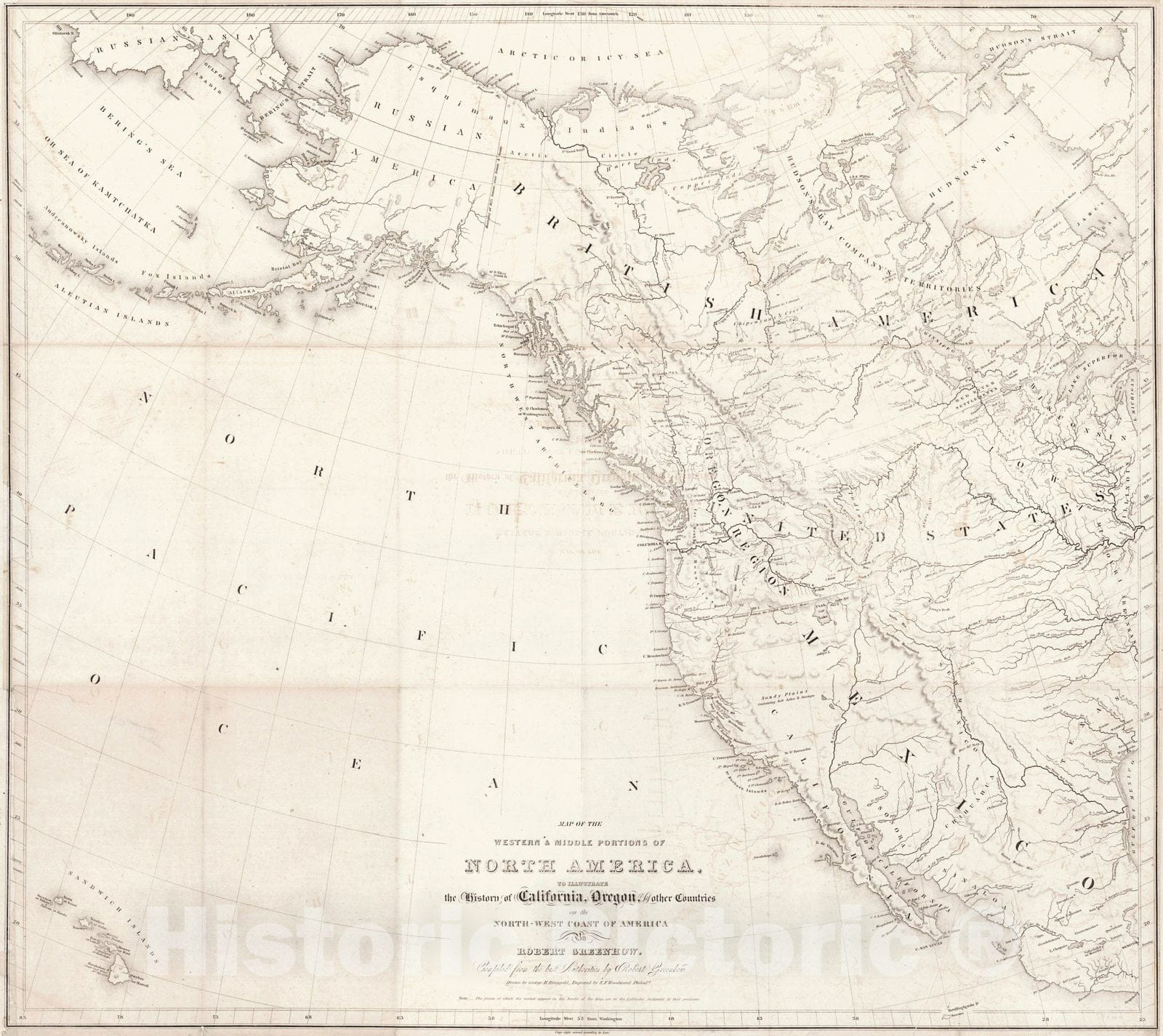 Historic Map : 1840 Map of the Western and Middle North America to Illustrate the History of California, Oregon and Other Countries on the North-West Coast of America : Vintage Wall Art